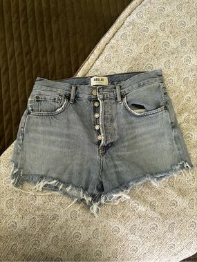 AGOLDE Faded Light Blue High-Rise Button-Fly Denim Cutoff Shorts